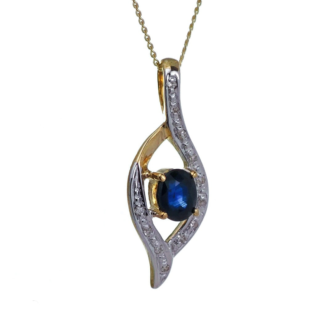 9ct Sapphire Necklace Yellow Gold 0.47ct Blue Oval Natural Gemstone