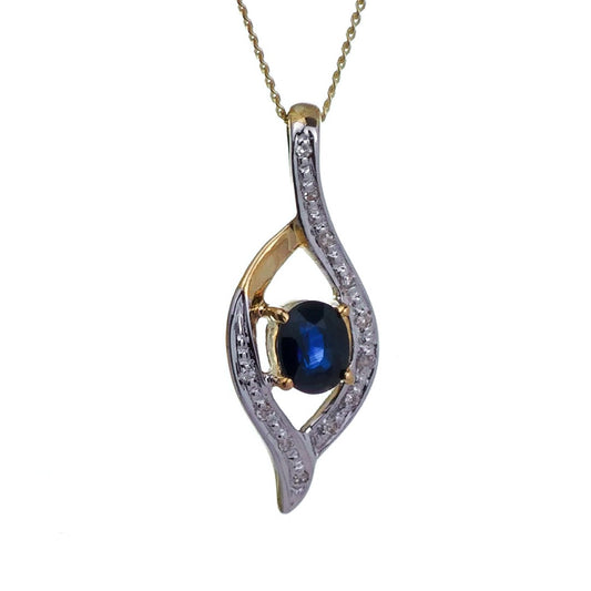 9ct Sapphire Necklace Yellow Gold 0.47ct Blue Oval Natural Gemstone