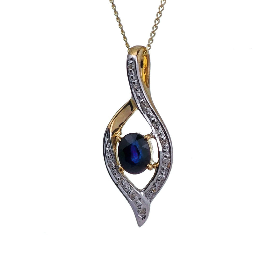 9ct Sapphire Necklace Yellow Gold 0.47ct Blue Oval Natural Gemstone