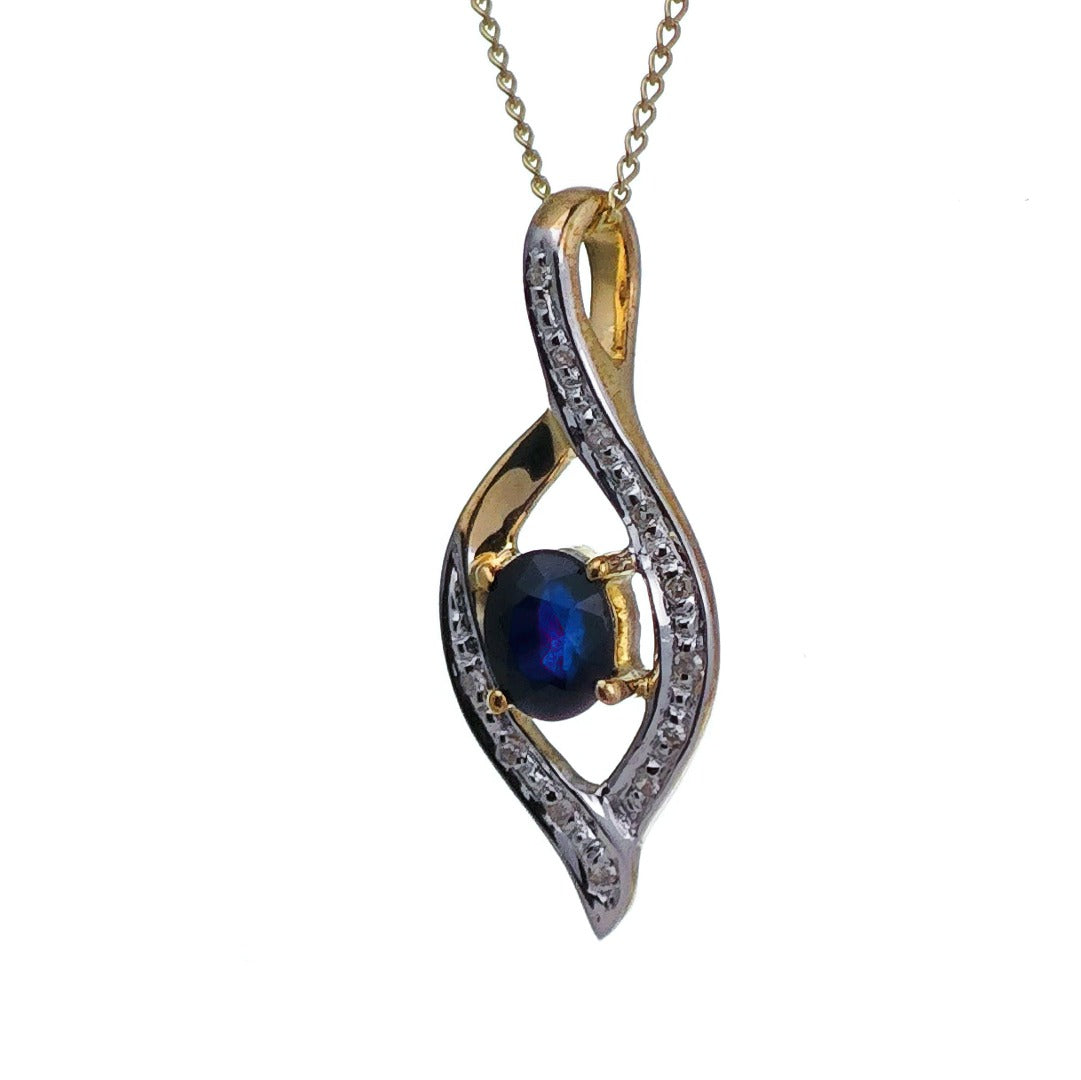 9ct Sapphire Necklace Yellow Gold 0.47ct Blue Oval Natural Gemstone