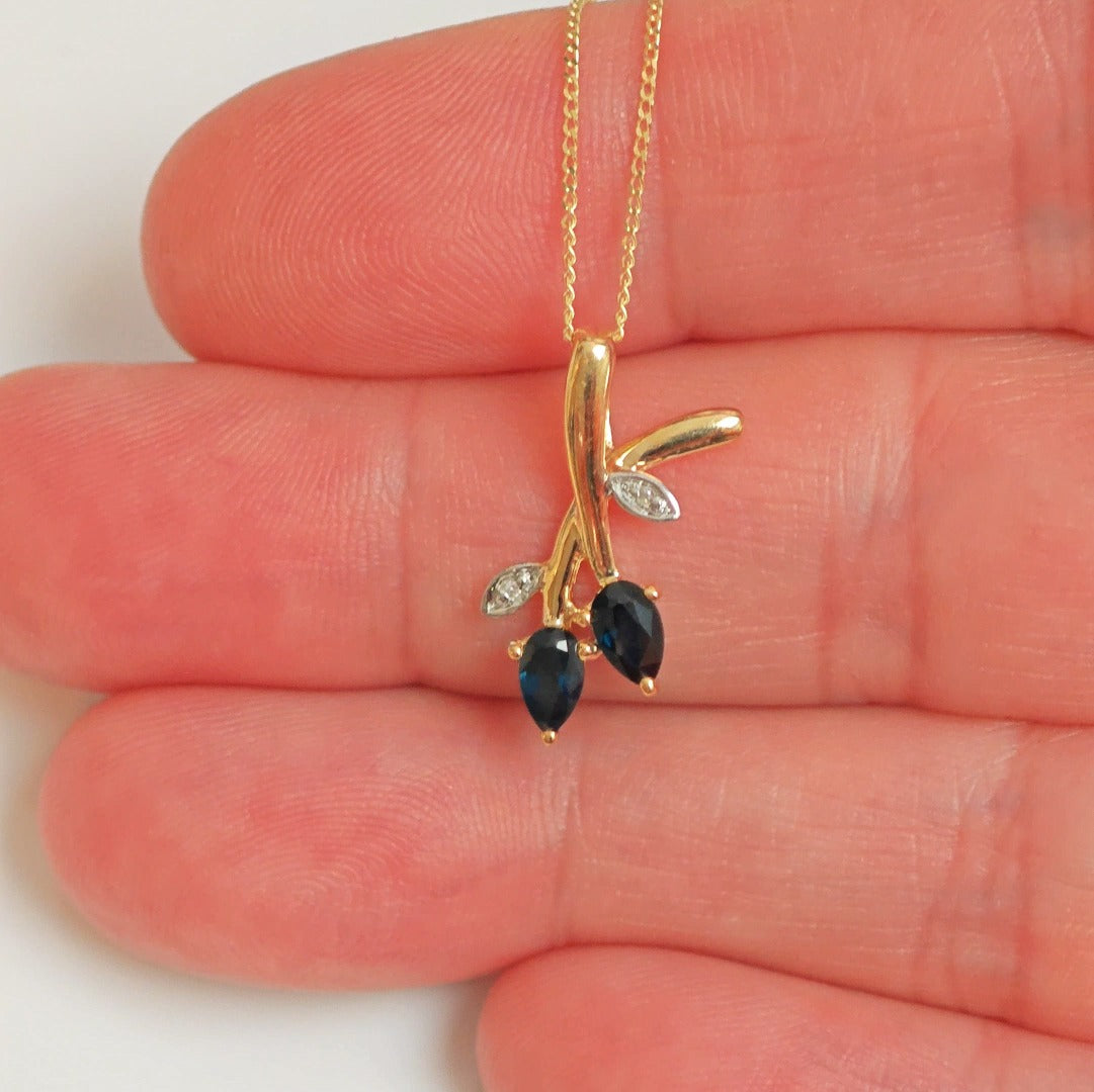 9ct Sapphire Necklace Yellow Gold 0.5ct Blue Pear Natural Gemstone Boxed Gift