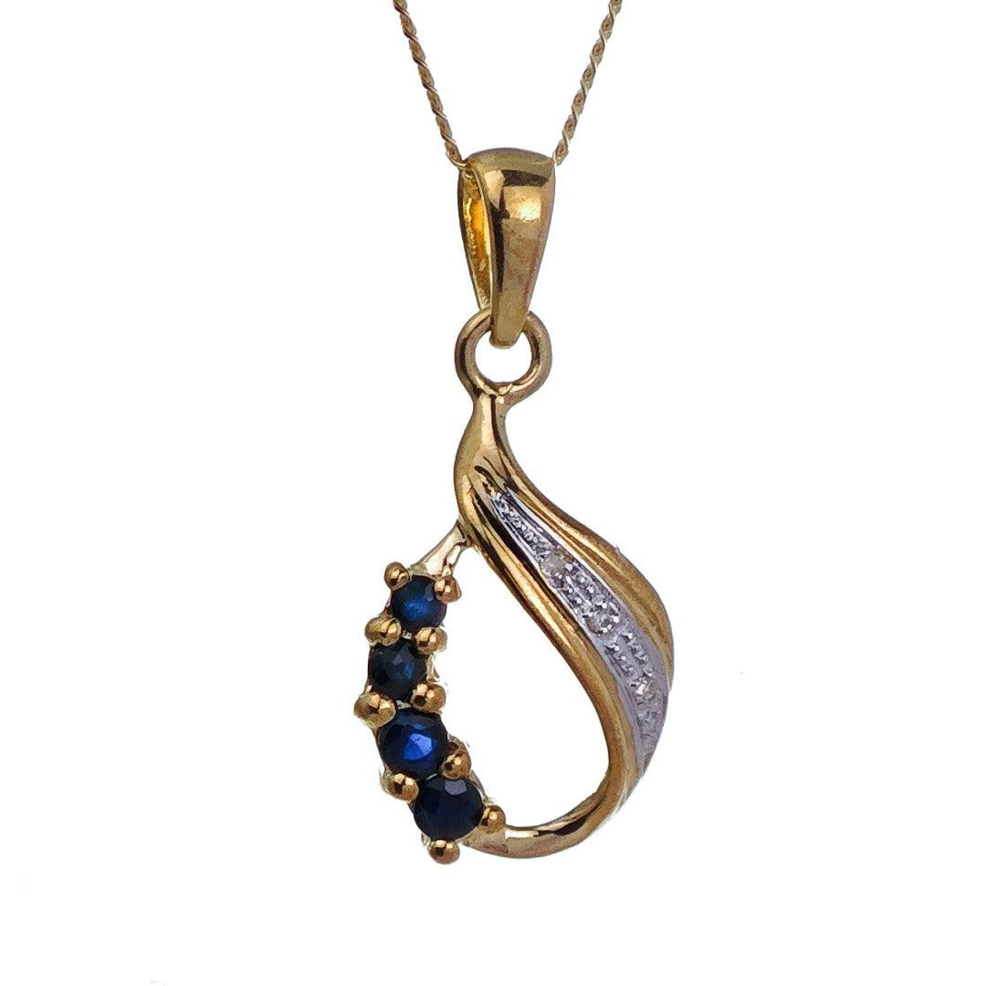 9ct Sapphire Necklace Yellow Gold 0.19ct Blue Round Natural Gemstone