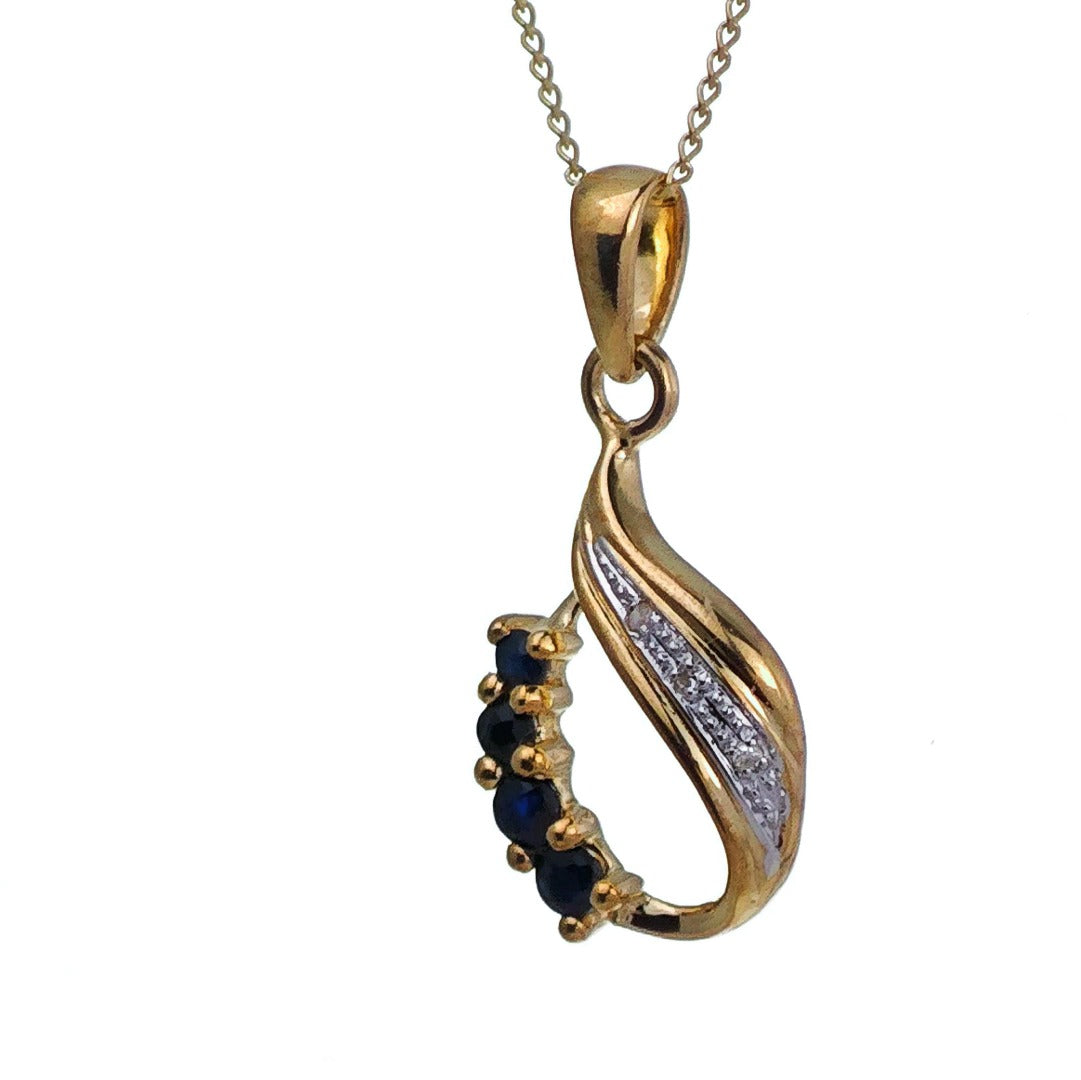 9ct Sapphire Necklace Yellow Gold 0.19ct Blue Round Natural Gemstone