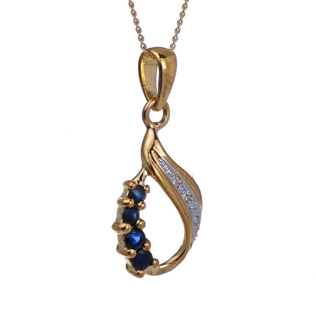 9ct Sapphire Necklace Yellow Gold 0.19ct Blue Round Natural Gemstone