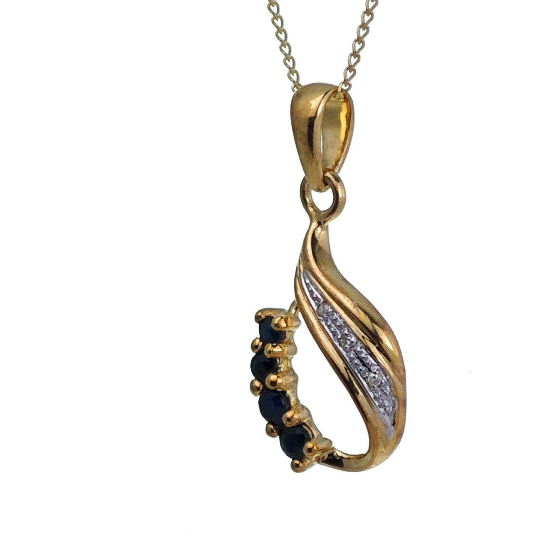 9ct Sapphire Necklace Yellow Gold 0.19ct Blue Round Natural Gemstone