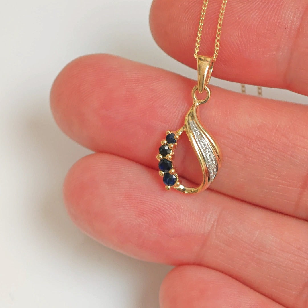 9ct Sapphire Necklace Yellow Gold 0.19ct Blue Round Natural Gemstone