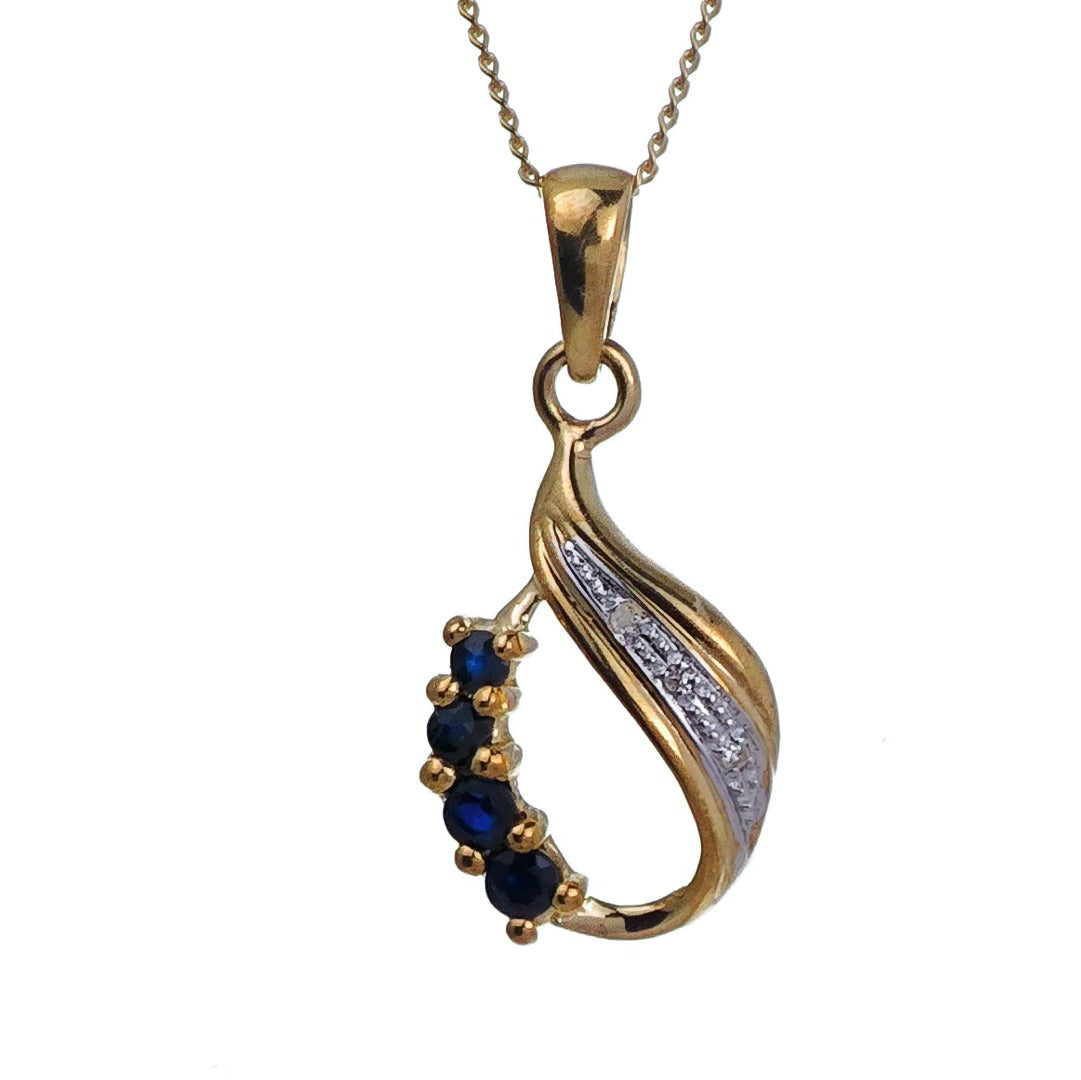 9ct Sapphire Necklace Yellow Gold 0.19ct Blue Round Natural Gemstone