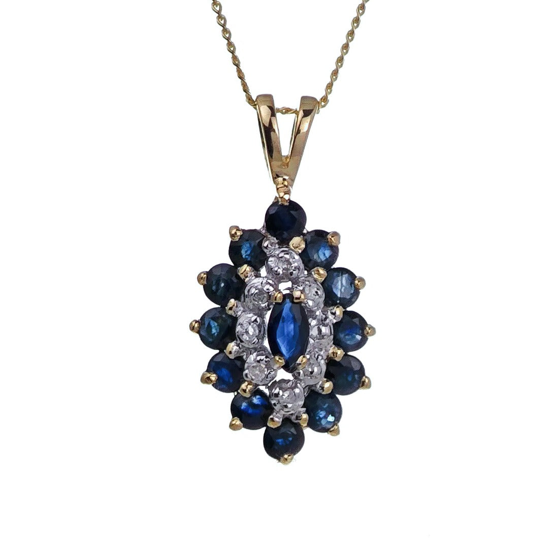 9ct Sapphire Necklace Yellow Gold 1ct Blue Round Natural Gemstone