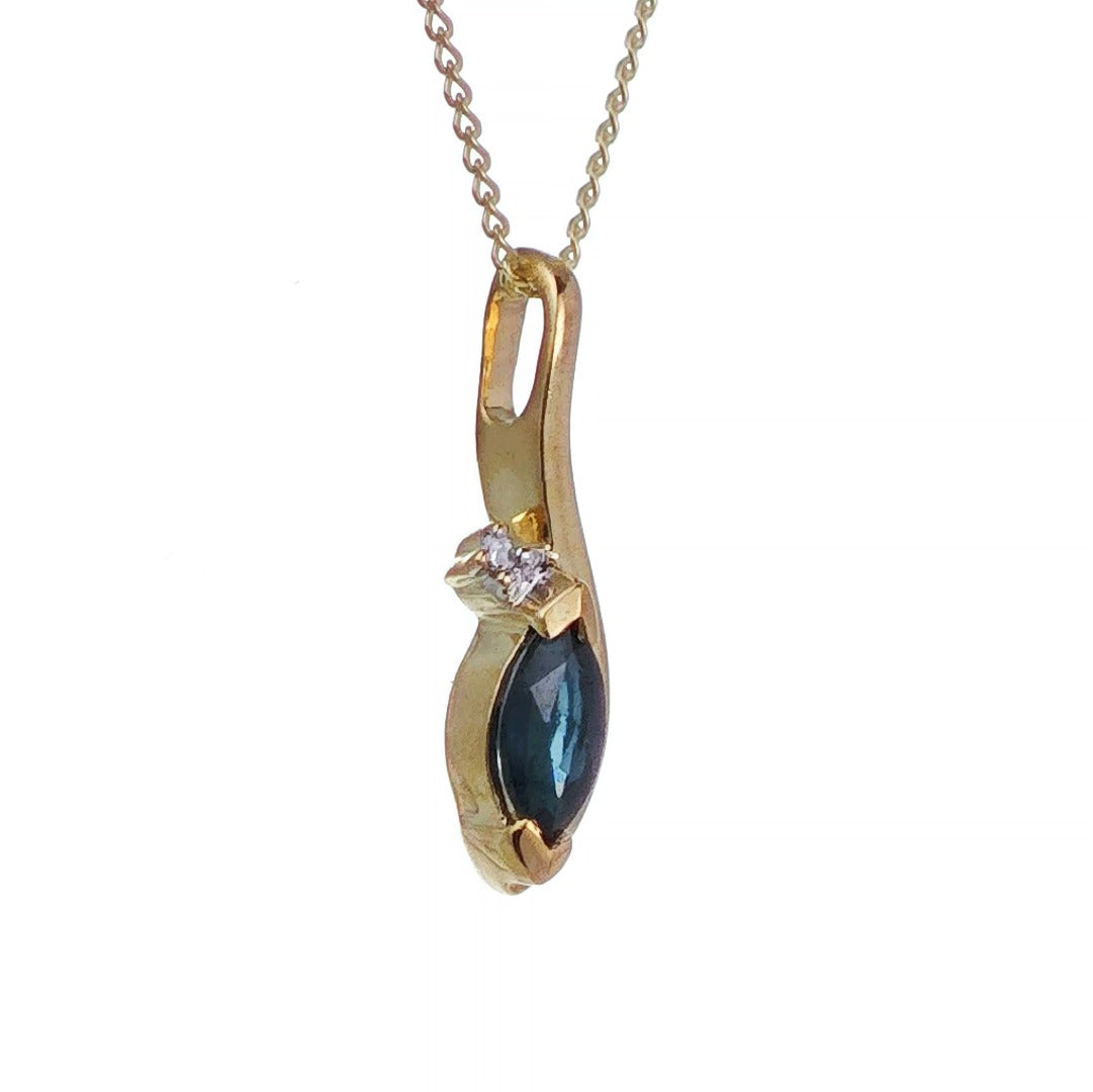 9ct Sapphire Necklace Yellow Gold 0.33ct Blue Marquise Natural Gemstone