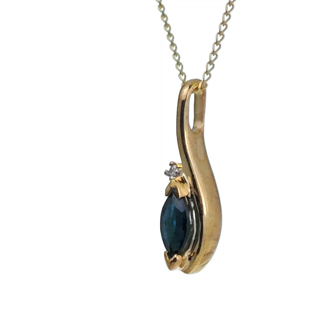 9ct Sapphire Necklace Yellow Gold 0.33ct Blue Marquise Natural Gemstone