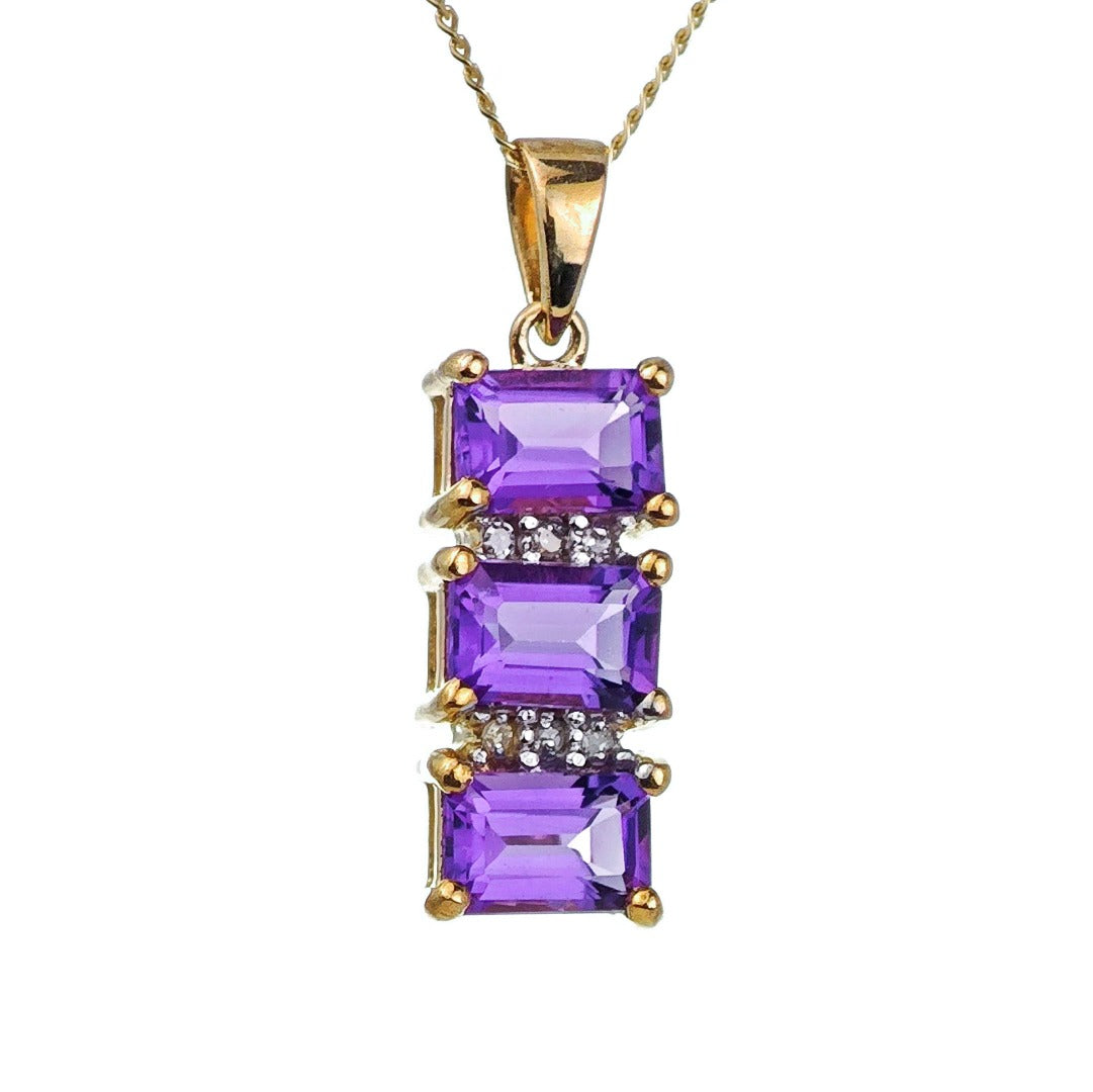 9ct Amethyst Necklace Yellow Gold 1.58ct Purple Square Natural Gemstones Boxed