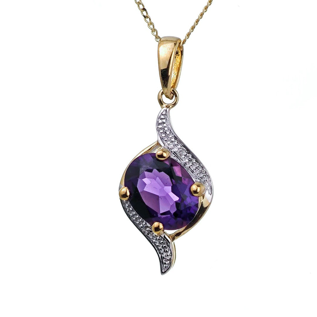 9ct Amethyst Necklace Yellow Gold 1.5ct Purple Oval Natural Gemstone