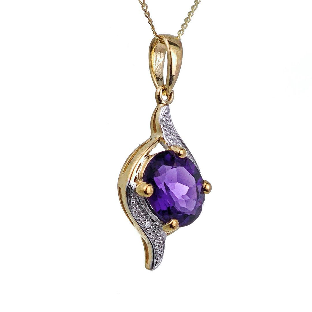 9ct Amethyst Necklace Yellow Gold 1.5ct Purple Oval Natural Gemstone