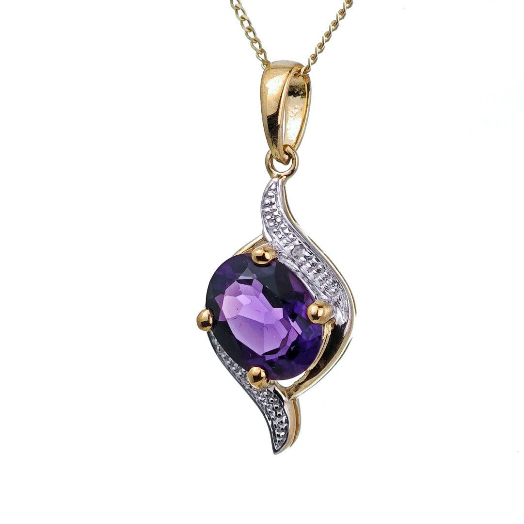 9ct Amethyst Necklace Yellow Gold 1.5ct Purple Oval Natural Gemstone