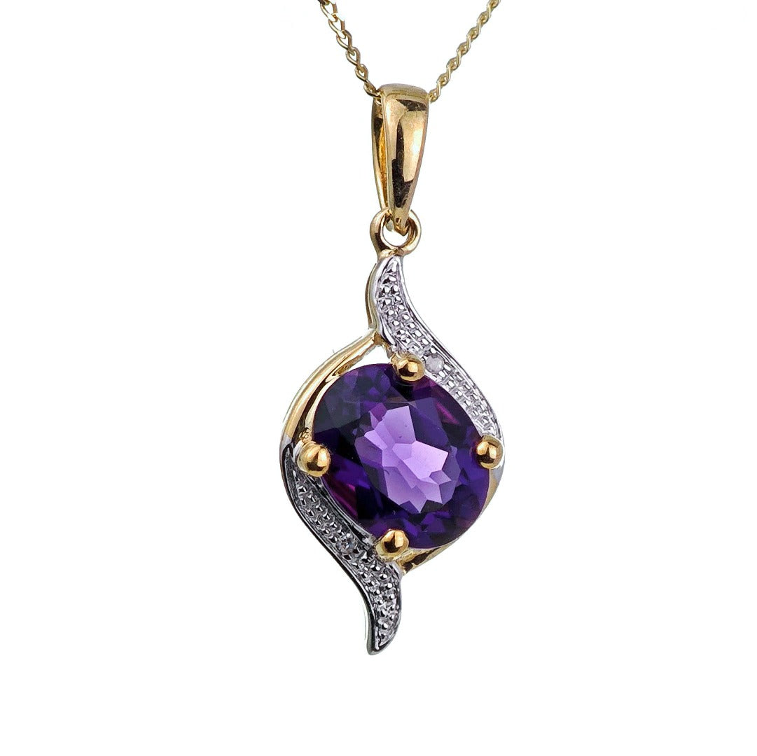 9ct Amethyst Necklace Yellow Gold 1.5ct Purple Oval Natural Gemstone