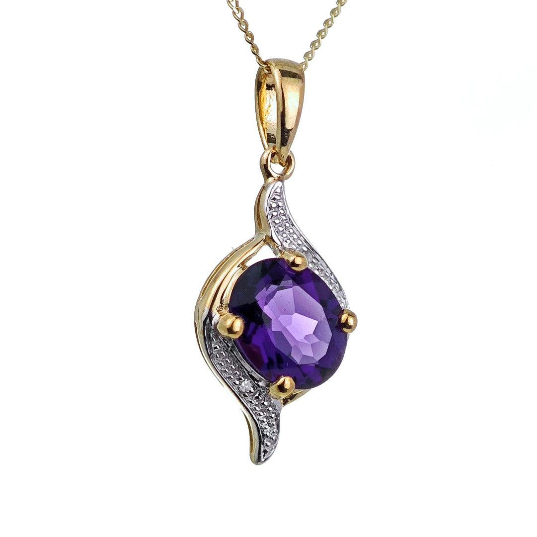 9ct Amethyst Necklace Yellow Gold 1.5ct Purple Oval Natural Gemstone