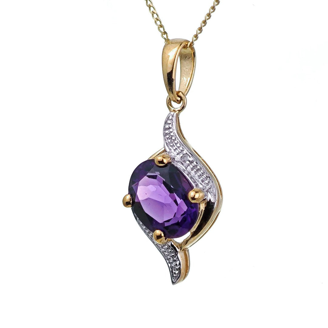 9ct Amethyst Necklace Yellow Gold 1.5ct Purple Oval Natural Gemstone