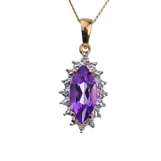 9ct Amethyst Necklace Yellow Gold 1.4ct Purple Marquise Natural Gemstone