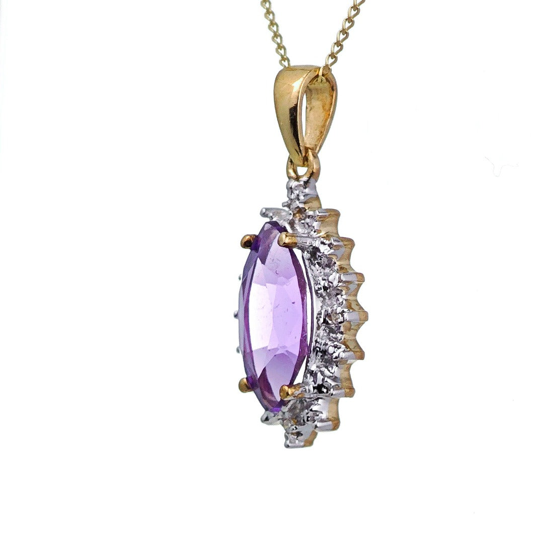 9ct Amethyst Necklace Yellow Gold 1.4ct Purple Marquise Natural Gemstone