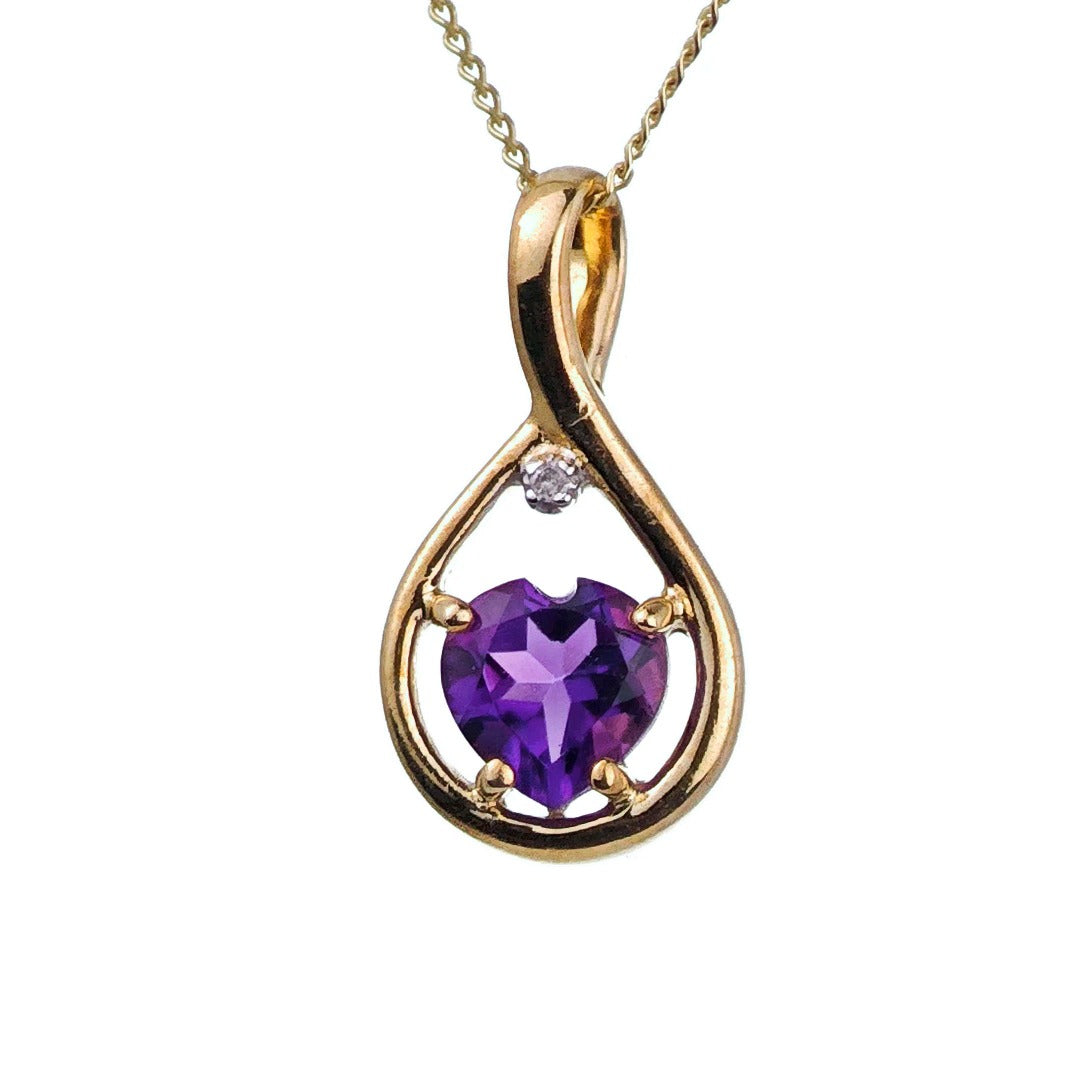 9ct Amethyst Necklace Yellow Gold 0.62ct Purple Heart Natural Gemstone