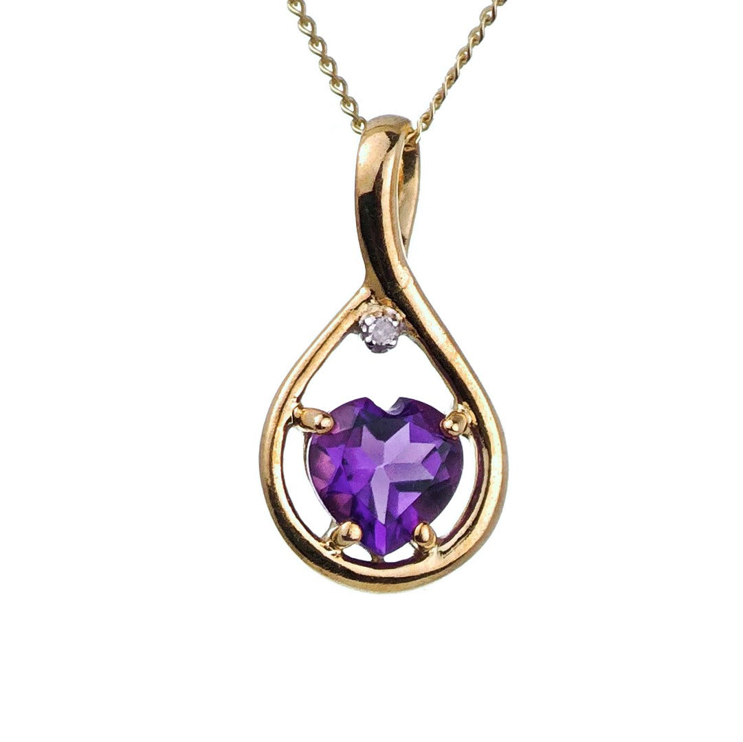 9ct Amethyst Necklace Yellow Gold 0.62ct Purple Heart Natural Gemstone