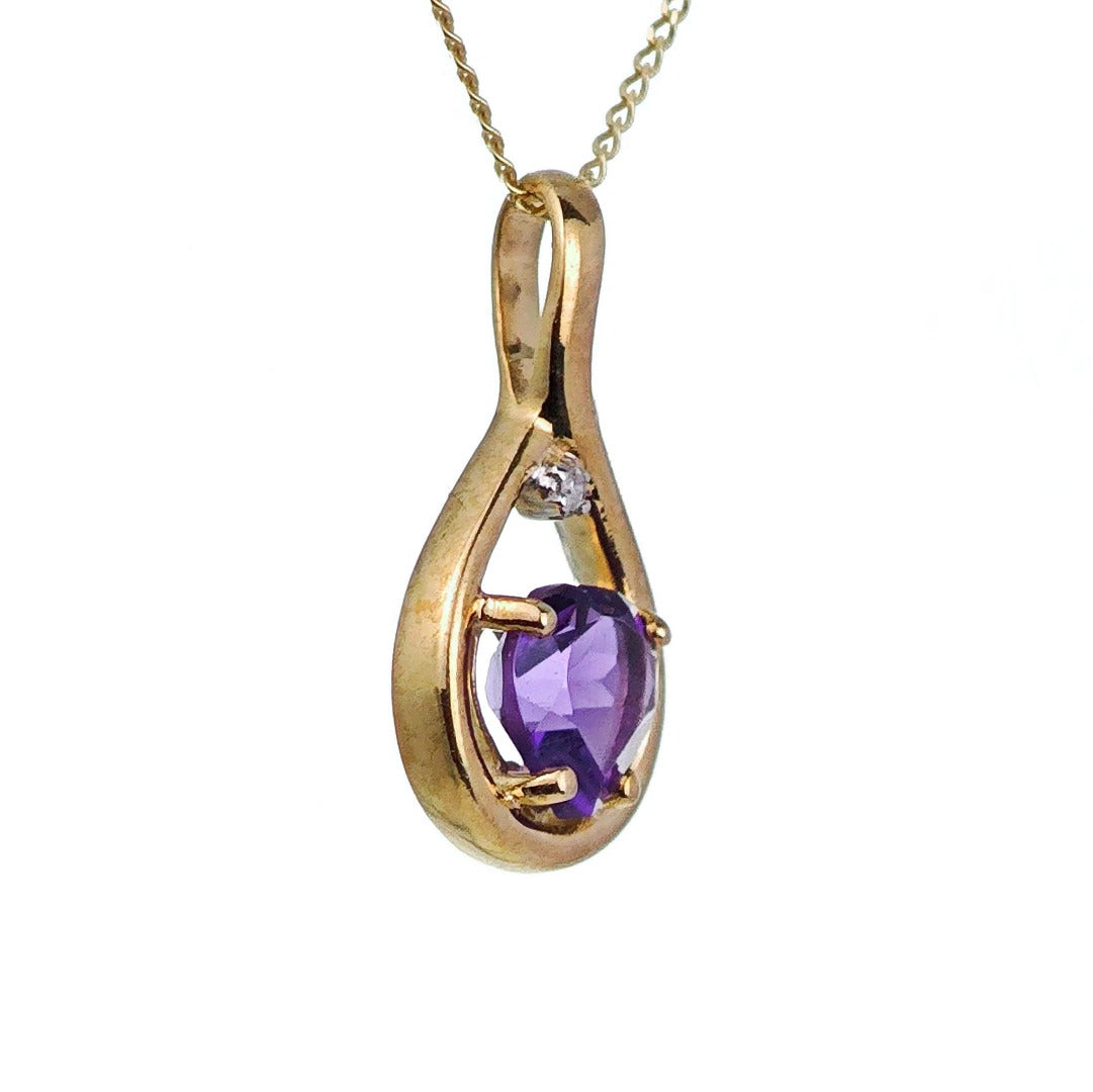 9ct Amethyst Necklace Yellow Gold 0.62ct Purple Heart Natural Gemstone