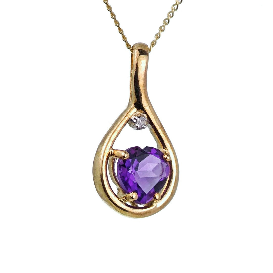 9ct Amethyst Necklace Yellow Gold 0.62ct Purple Heart Natural Gemstone