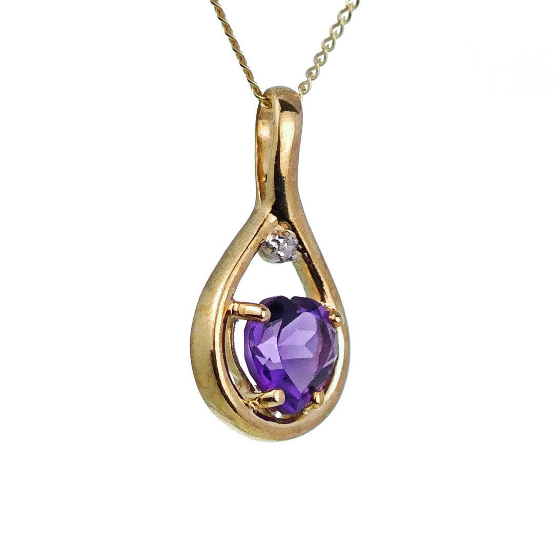 9ct Amethyst Necklace Yellow Gold 0.62ct Purple Heart Natural Gemstone