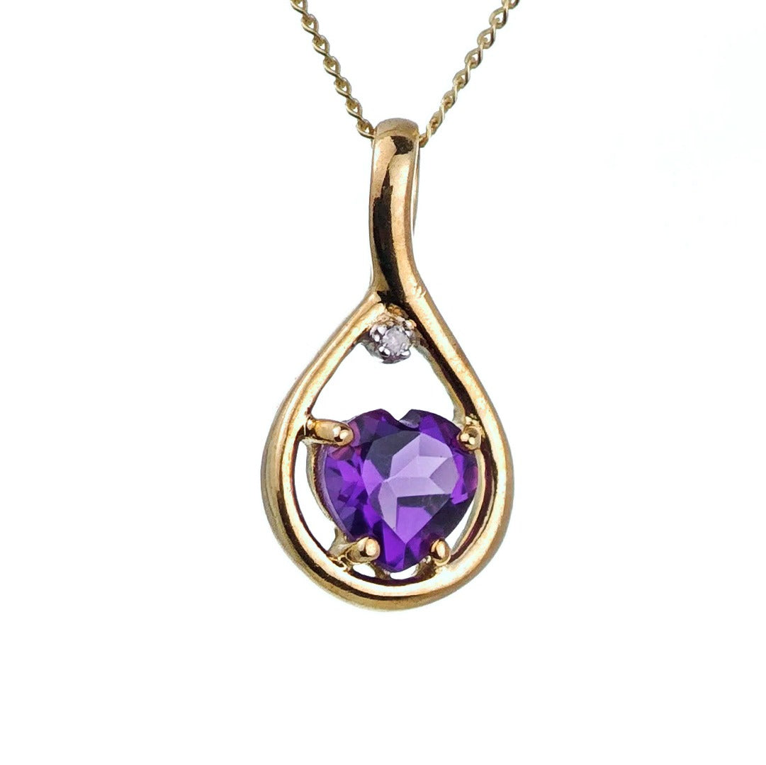 9ct Amethyst Necklace Yellow Gold 0.62ct Purple Heart Natural Gemstone