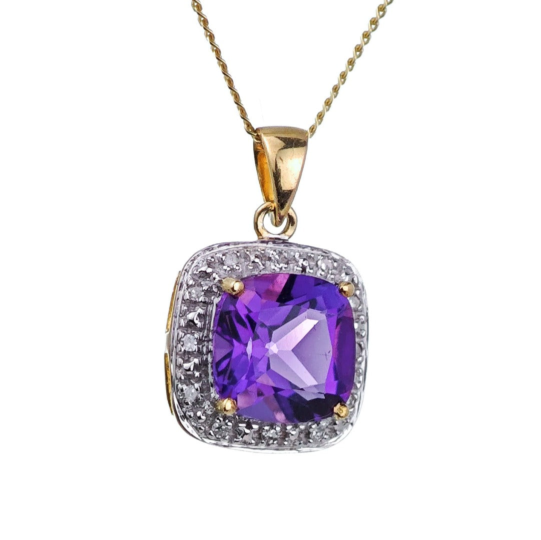 9ct Amethyst Necklace Yellow Gold 2.05ct Purple Cushion Natural Gemstone