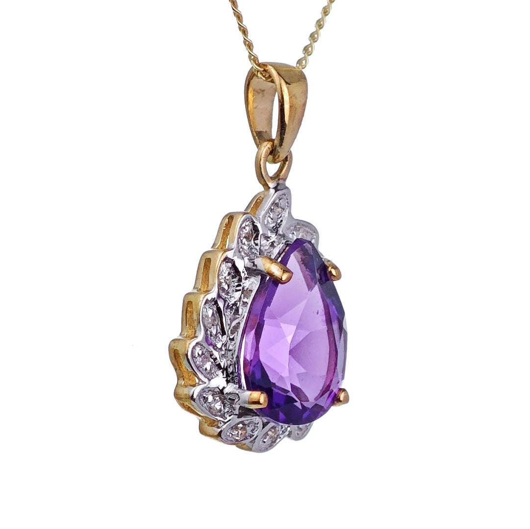 9ct Amethyst Necklace Diamonds Gold 1.6ct Purple Natural Gemstone Hallmarked