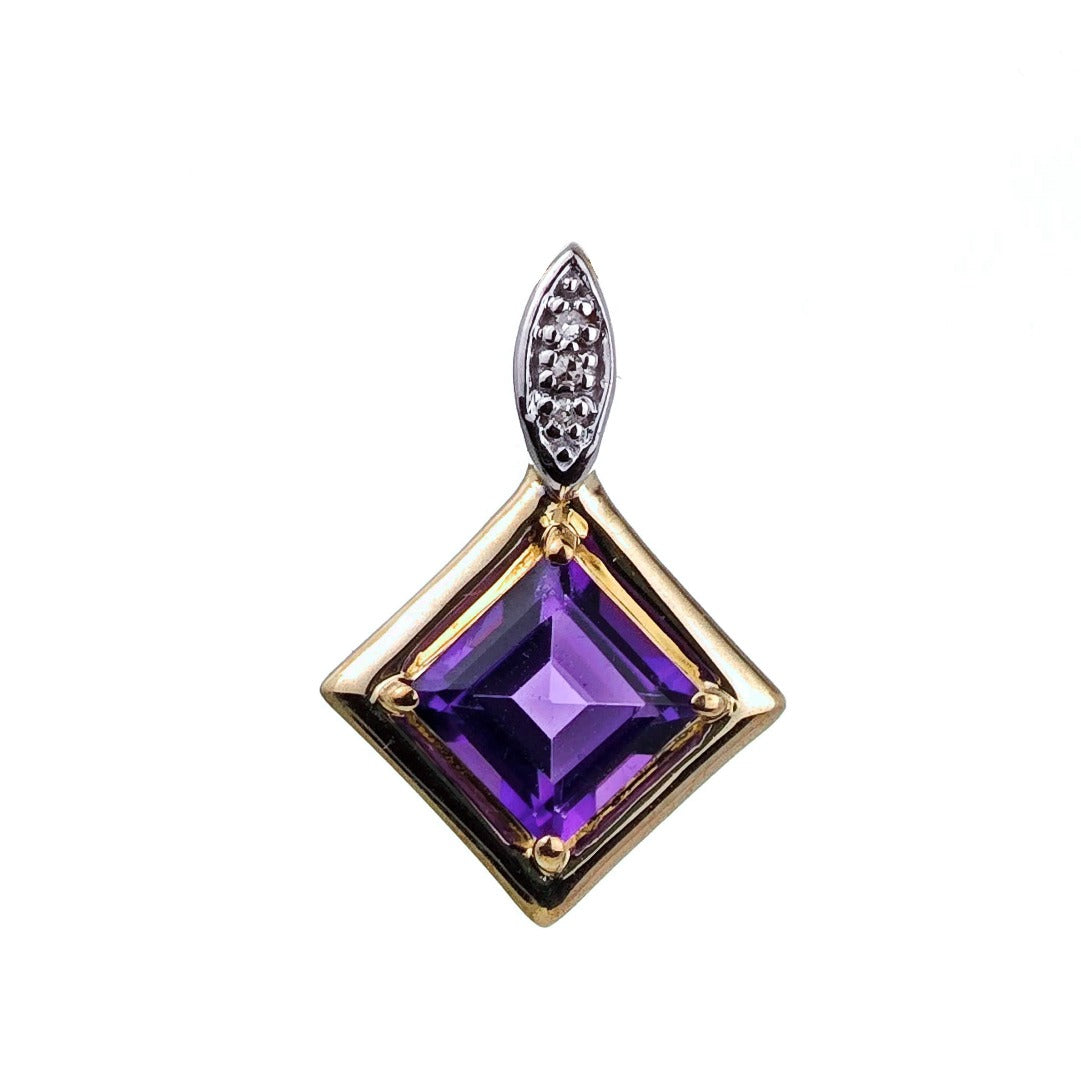 9ct Amethyst Necklace Yellow Gold 1.05ct Purple Square Natural Gemstone