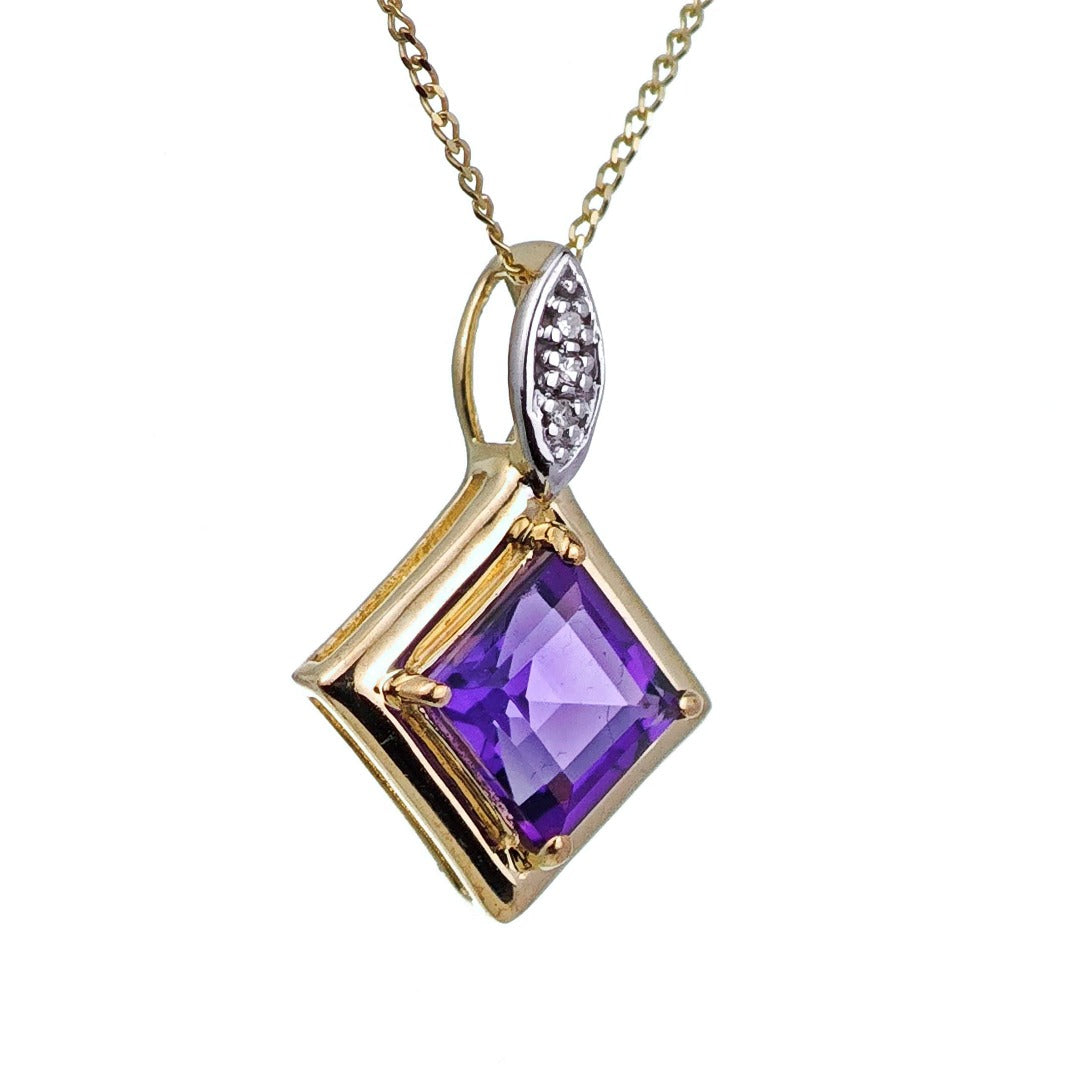 9ct Amethyst Necklace Yellow Gold 1.05ct Purple Square Natural Gemstone