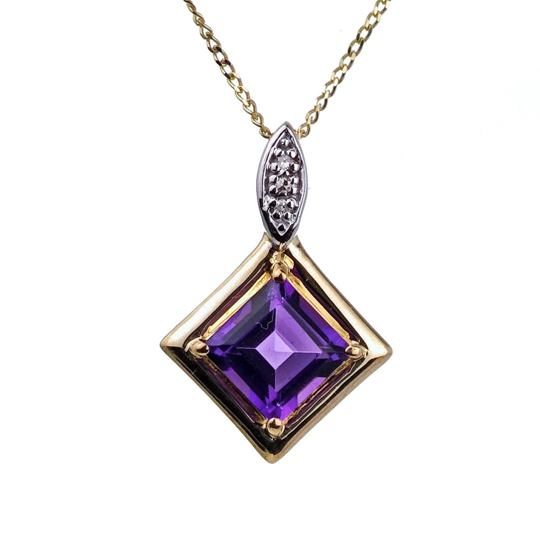 9ct Amethyst Necklace Yellow Gold 1.05ct Purple Square Natural Gemstone