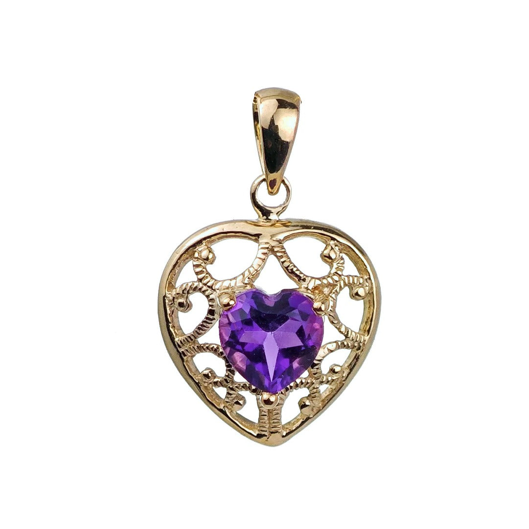 9ct Amethyst Heart Necklace Yellow Gold 0.68ct Purple Natural Gemstone