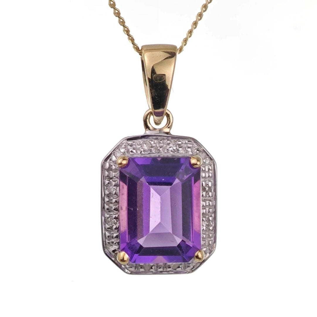 9ct Amethyst Necklace Yellow Gold 2.2ct Purple Square Natural Gemstone