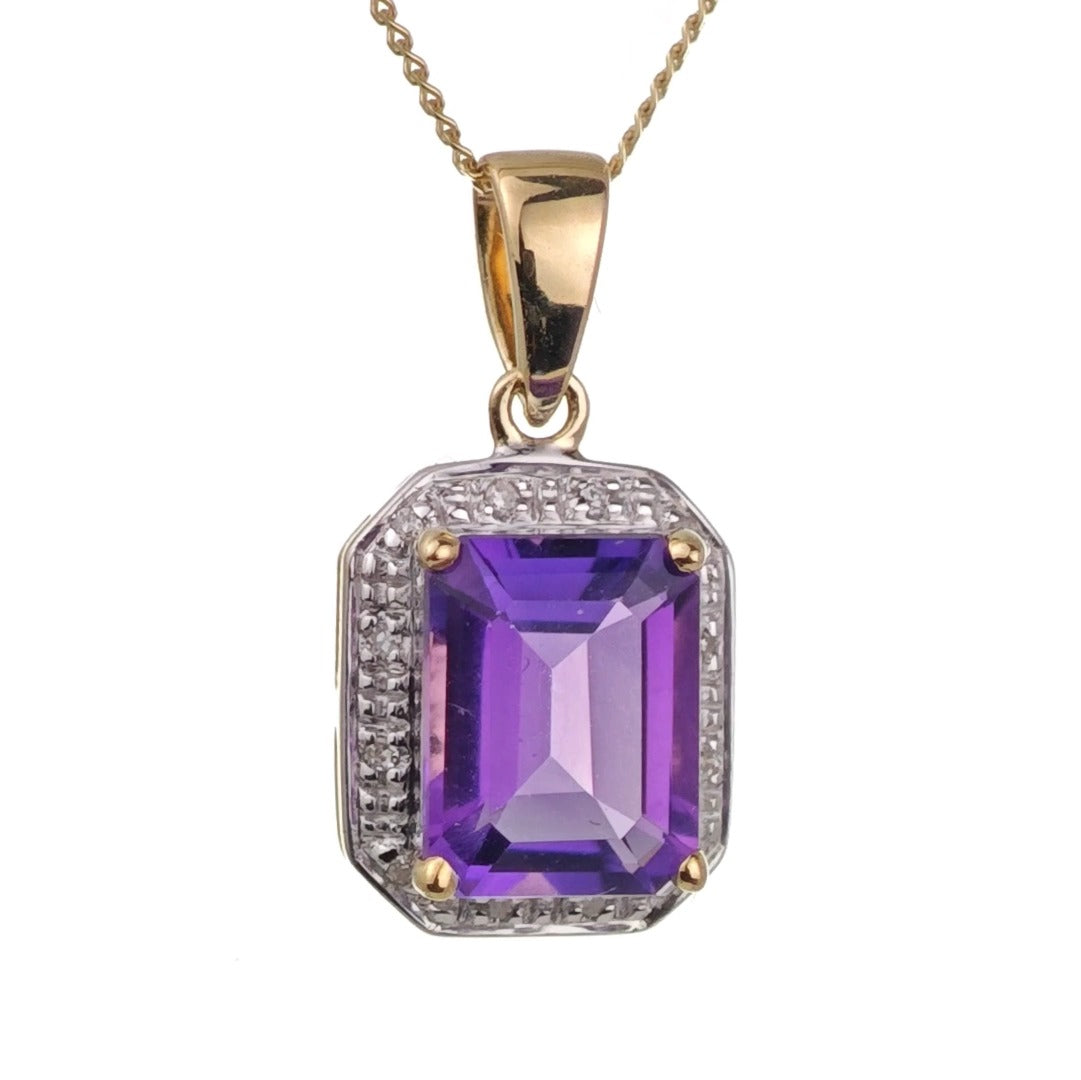 9ct Amethyst Necklace Yellow Gold 2.2ct Purple Square Natural Gemstone