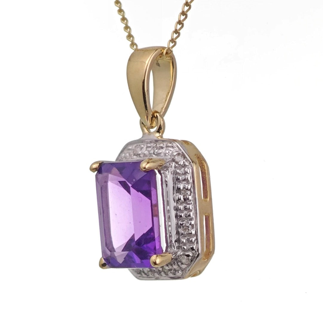 9ct Amethyst Necklace Yellow Gold 2.2ct Purple Square Natural Gemstone