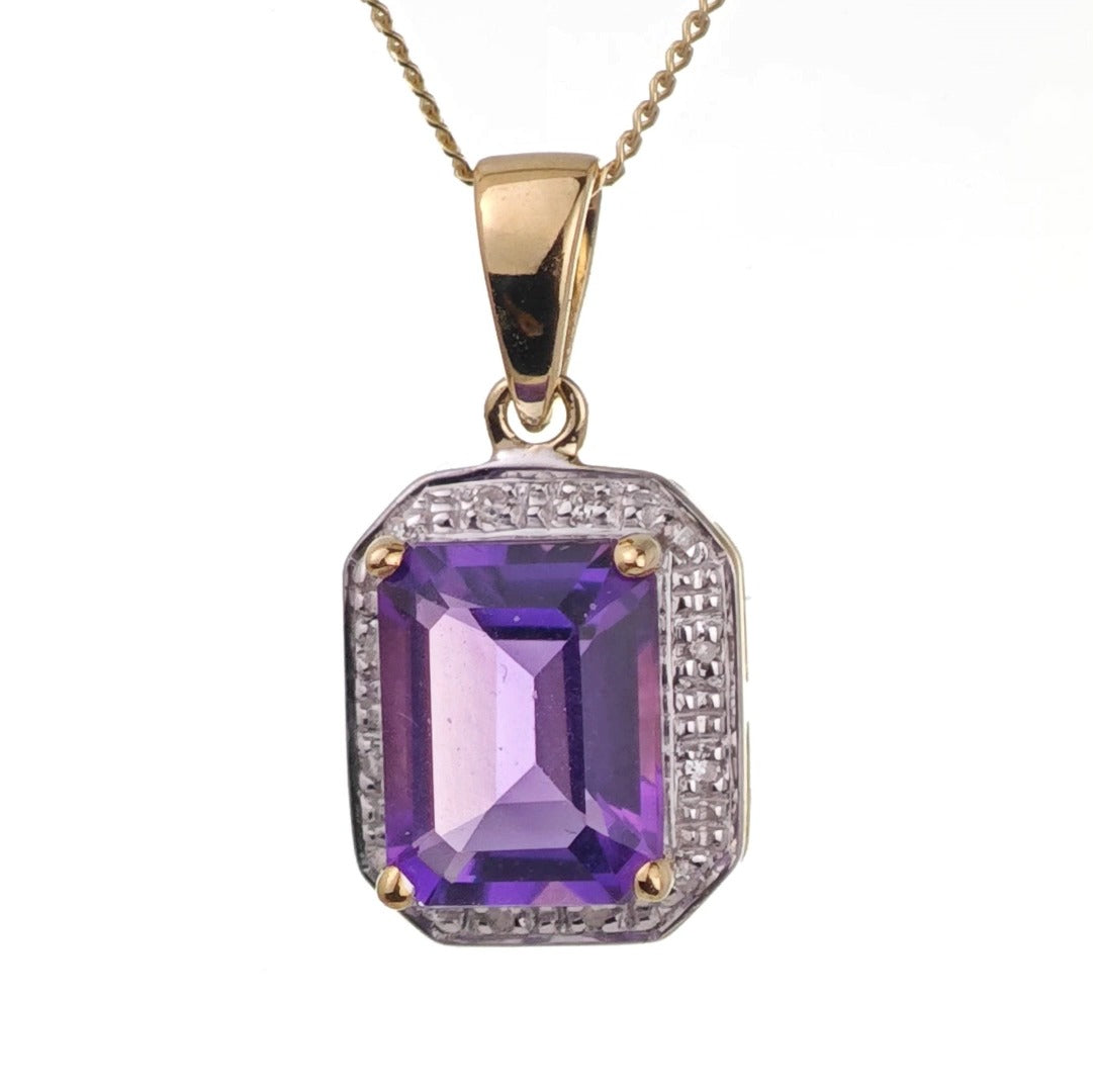 9ct Amethyst Necklace Yellow Gold 2.2ct Purple Square Natural Gemstone