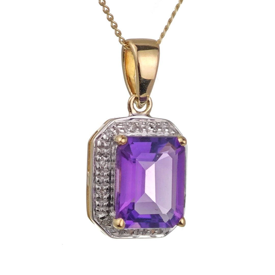 9ct Amethyst Necklace Yellow Gold 2.2ct Purple Square Natural Gemstone