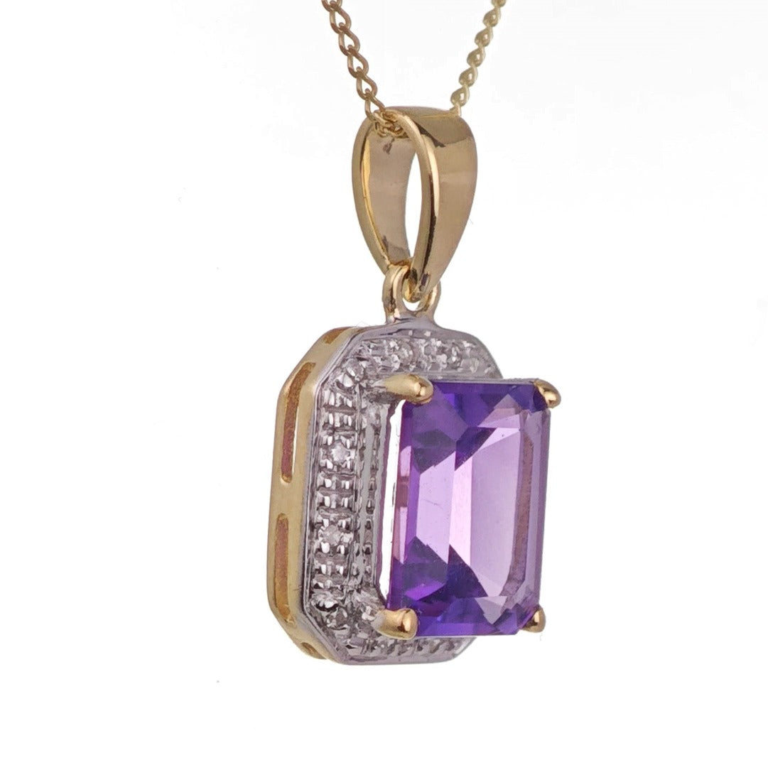 9ct Amethyst Necklace Yellow Gold 2.2ct Purple Square Natural Gemstone