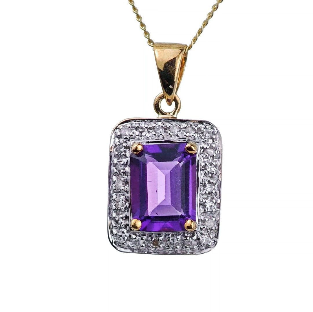 9ct Amethyst Necklace Yellow Gold 1.4ct Purple Square Natural Gemstone