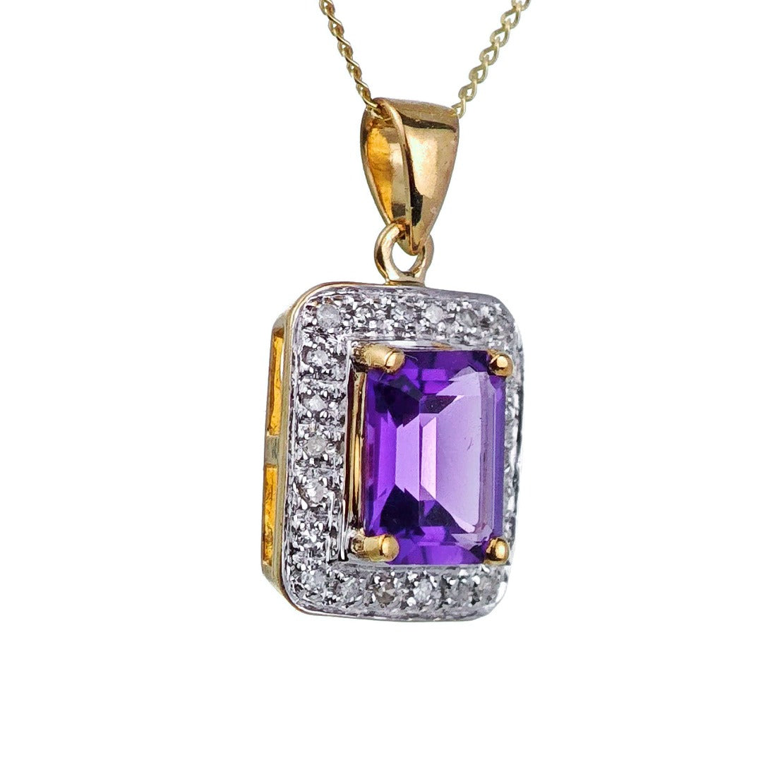 9ct Amethyst Necklace Yellow Gold 1.4ct Purple Square Natural Gemstone