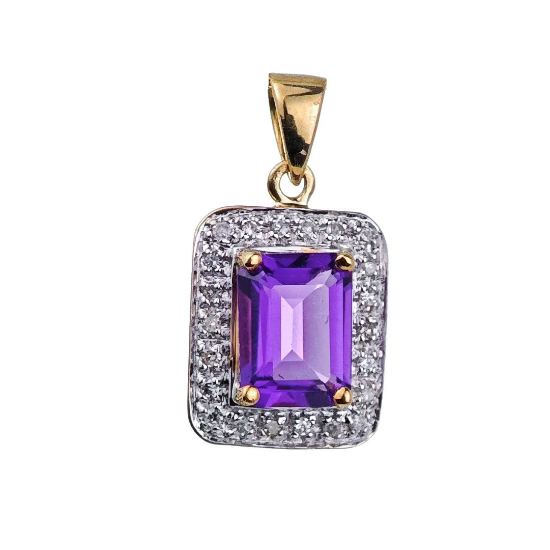 9ct Amethyst Necklace Yellow Gold 1.4ct Purple Square Natural Gemstone