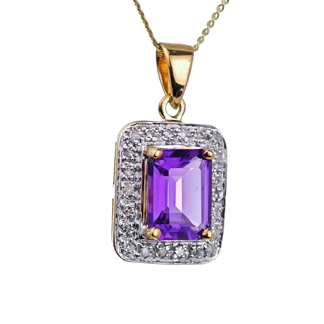 9ct Amethyst Necklace Yellow Gold 1.4ct Purple Square Natural Gemstone