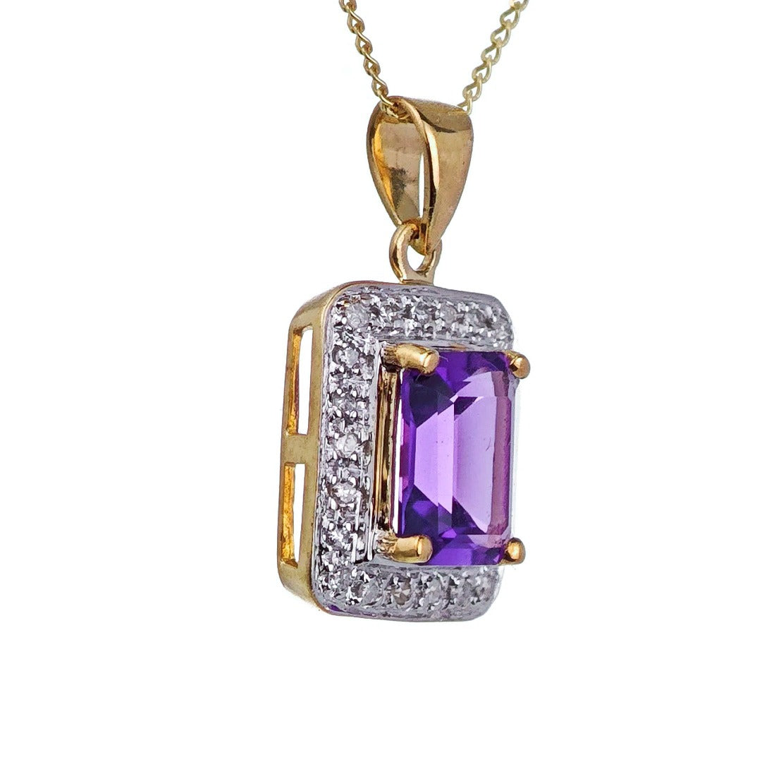 9ct Amethyst Necklace Yellow Gold 1.4ct Purple Square Natural Gemstone