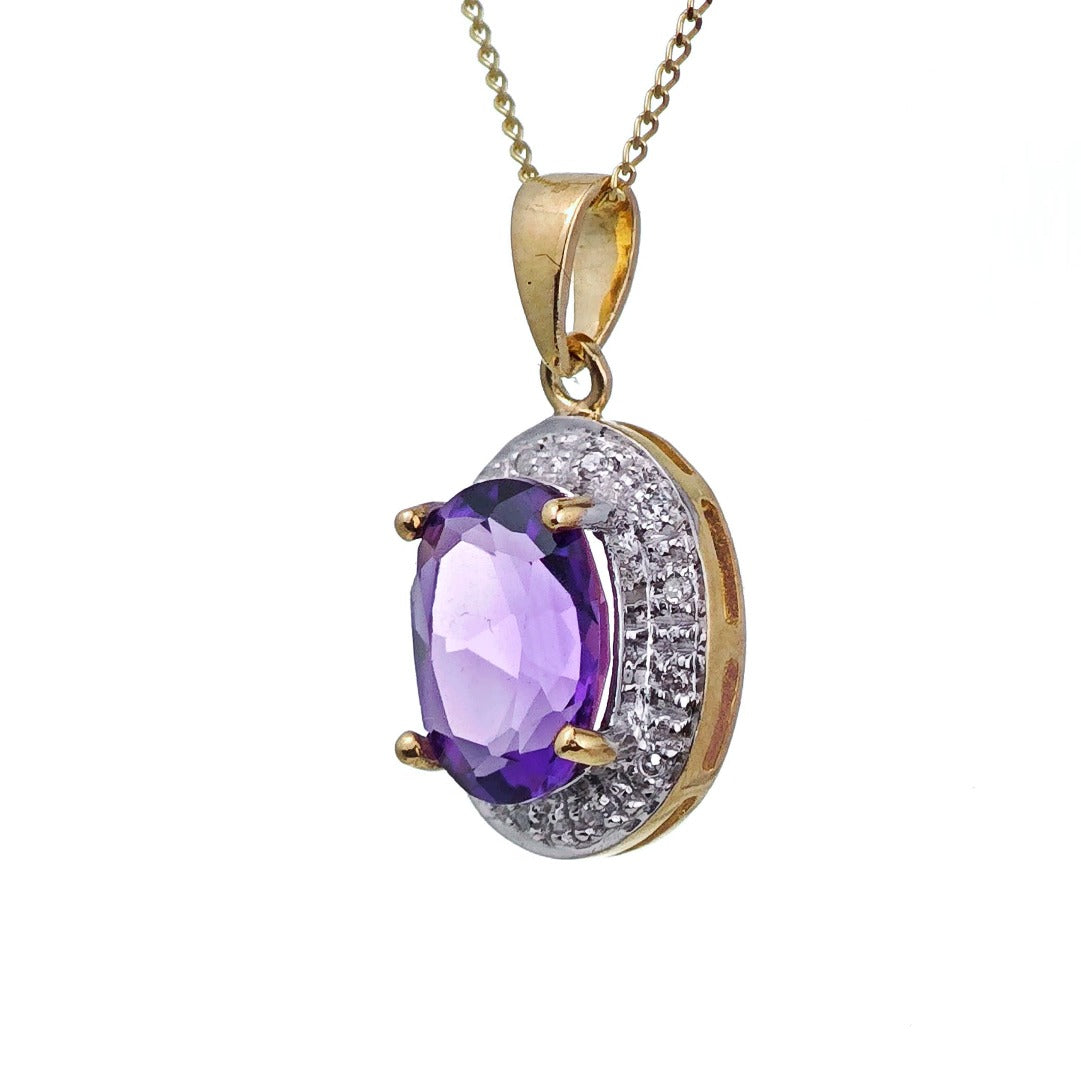 9ct Amethyst Necklace Yellow Gold 2.1ct Purple Oval Natural Gemstone