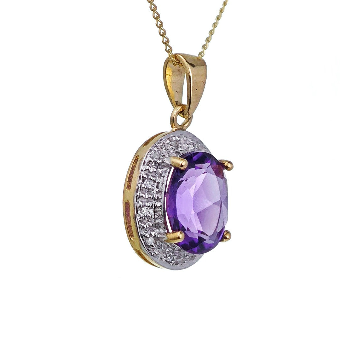 9ct Amethyst Necklace Yellow Gold 2.1ct Purple Oval Natural Gemstone