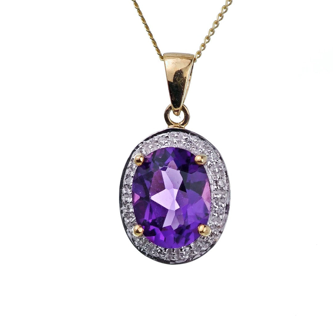 9ct Amethyst Necklace Yellow Gold 2.1ct Purple Oval Natural Gemstone