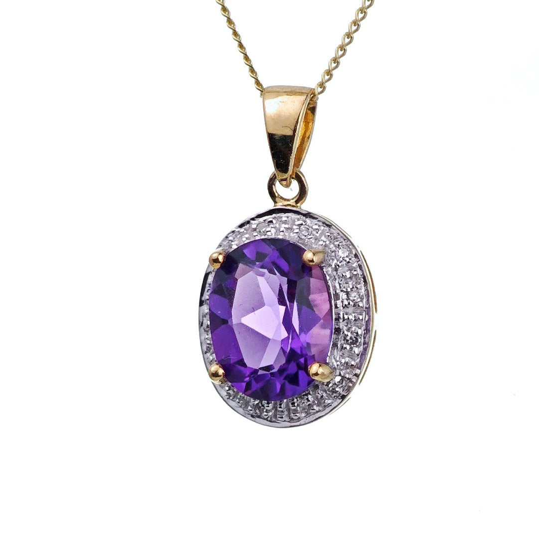 9ct Amethyst Necklace Yellow Gold 2.1ct Purple Oval Natural Gemstone